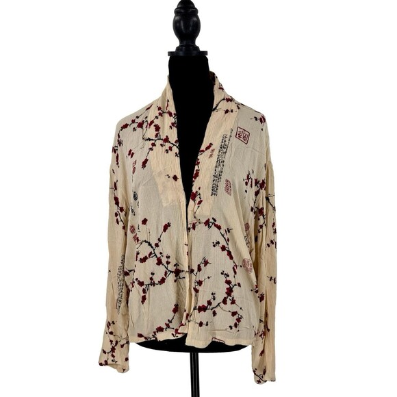 Endless Knot Art Crinkle Jacket Asian Motif Sakura Floral L/XL - Picture 1 of 6